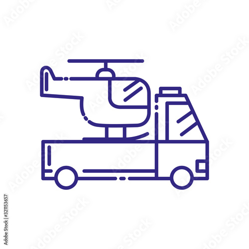 Helicopter over pickup car vehicle design, Transportation travel trip urban motor speed fast automotive and driving theme Vector illustration