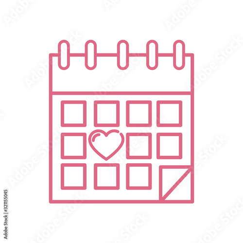 Heart inside calendar design of love passion romantic valentines day wedding decoration and marriage theme Vector illustration