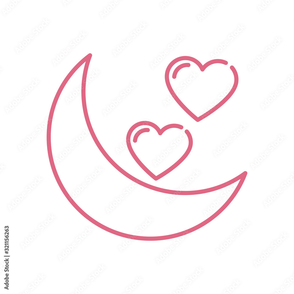 Hearts and moon design of love passion romantic valentines day wedding decoration and marriage theme Vector illustration