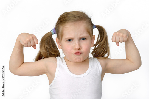Wallpaper Mural child, kid (the little girl) shows biceps muscles. Torontodigital.ca