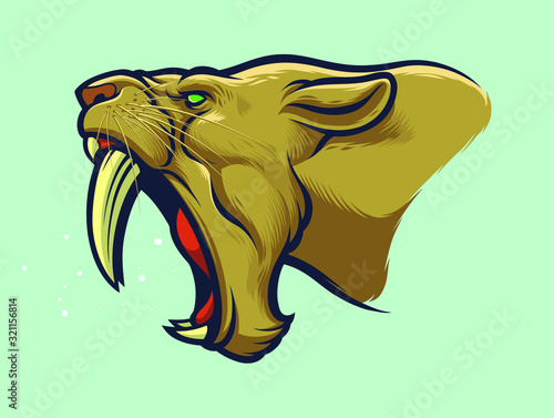 Sabertooth tiger head for patch design or sport teams logos