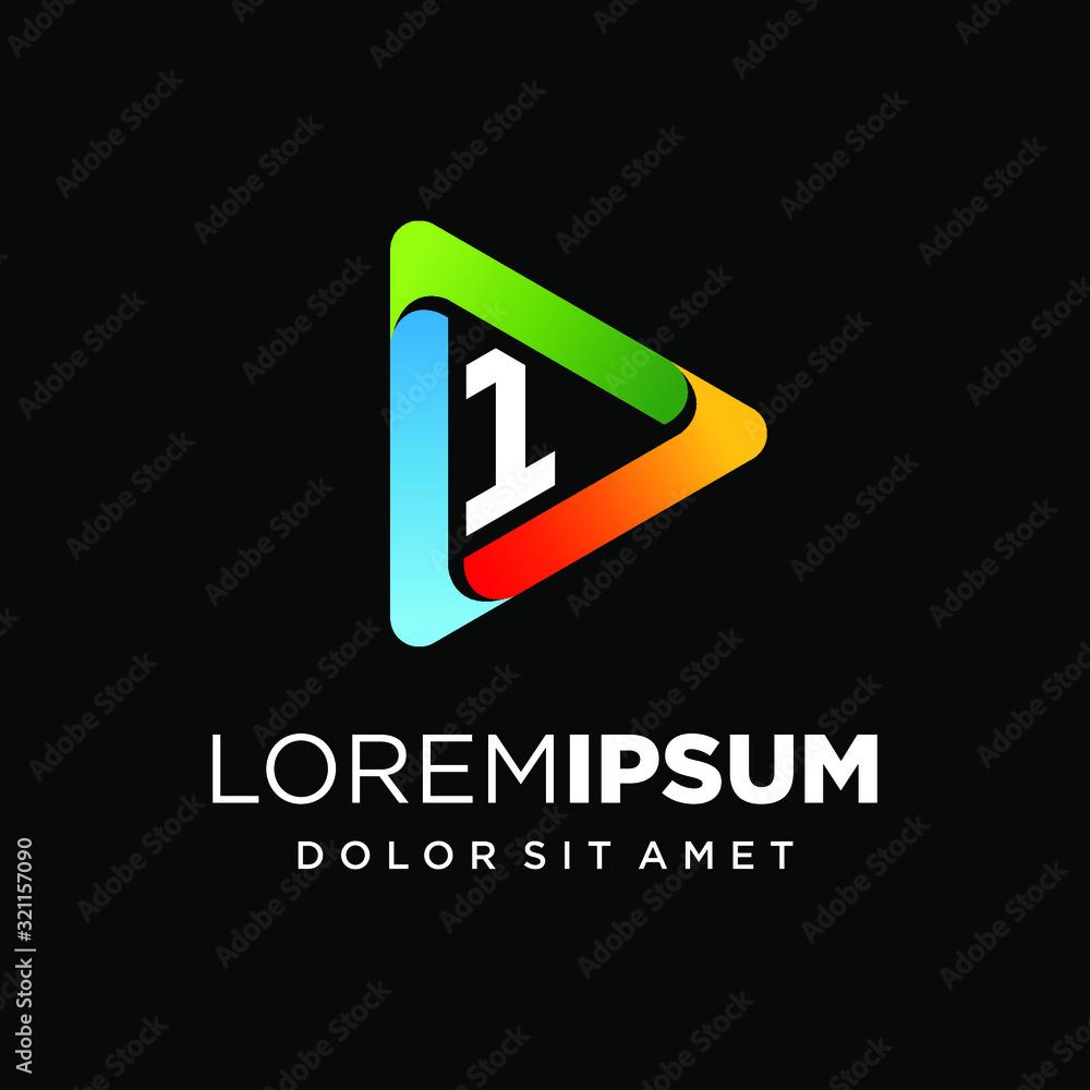 Initial Number 1 with Play Logo Design Initial Number 1 with Play Logo Design