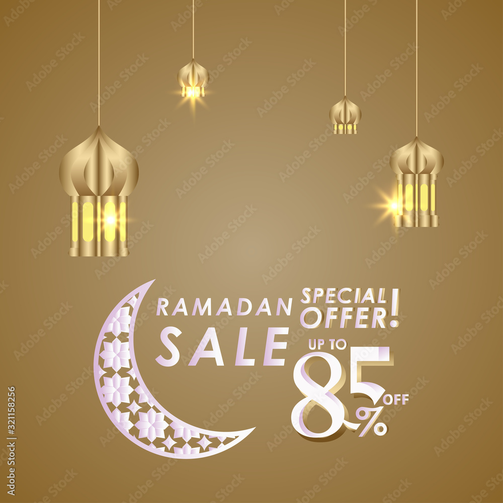Naklejka premium Ramadan Sale up to 85% off Special Offer Vector Template Design Illustration
