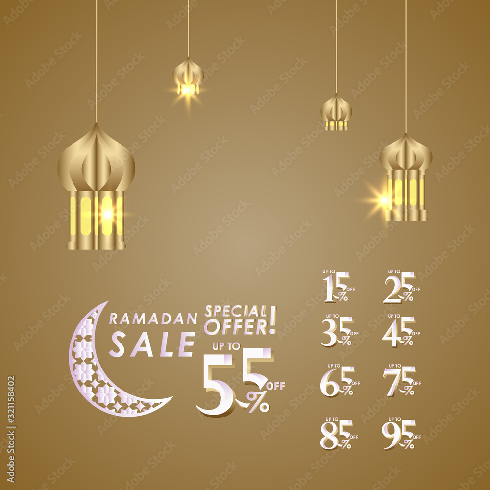 Naklejka premium Ramadan Sale up to 55% off Special Offer Vector Template Design Illustration