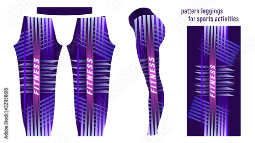 geometric stripe pattern purple leggings for sports activities
