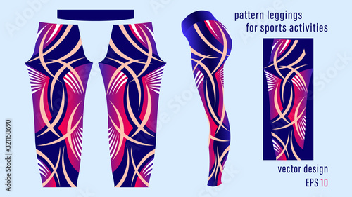 Abstract curved stripes skin color pattern purple leggings for sports activities
