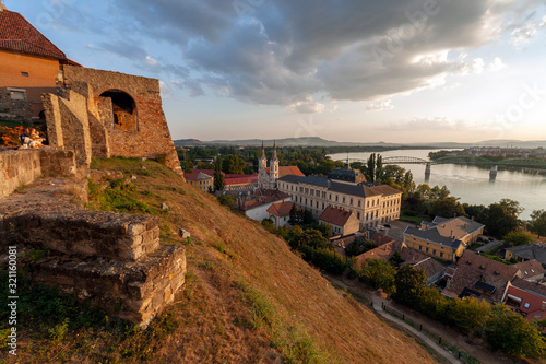 Town of Esztergom and the Maria Valeria Bridge view from the Castle hill. photo
