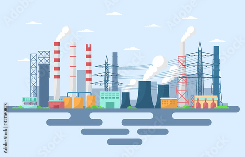 Industrial Factory Concept Manufacturing Building Facilities Area Landscape Flat Illustration