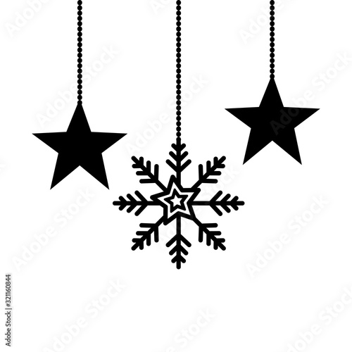 snowflake wit stars christmas hanging isolated icon vector illustration design