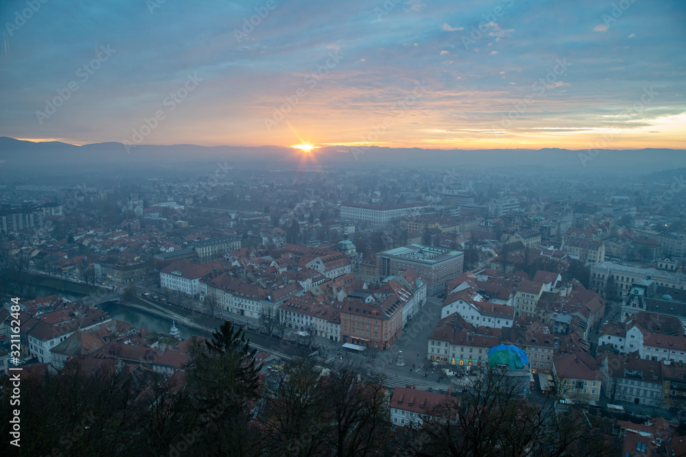 Panorama of Ljubljana in Slovenia during Sunset
