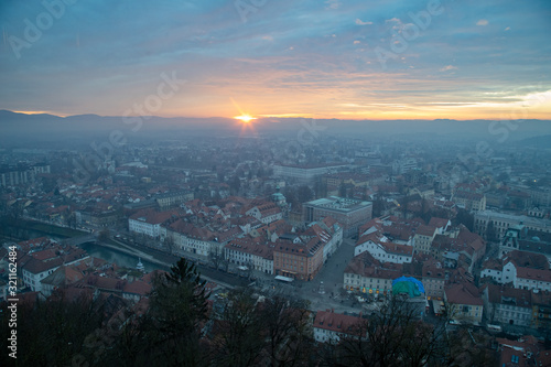 Panorama of Ljubljana in Slovenia during Sunset