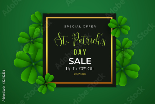 St. Patrick's Day sale background with clover leaves