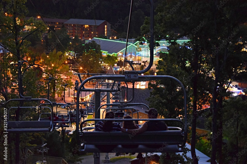 Chair lift ride at night