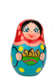 traditional souvenir turquoise matryoshka russian doll, with white background, isolated and close up