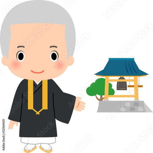 日本のお坊さんとお寺の鐘