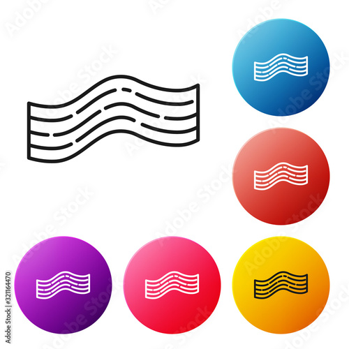 Black line Bacon stripe icon isolated on white background. Set icons colorful circle buttons. Vector Illustration