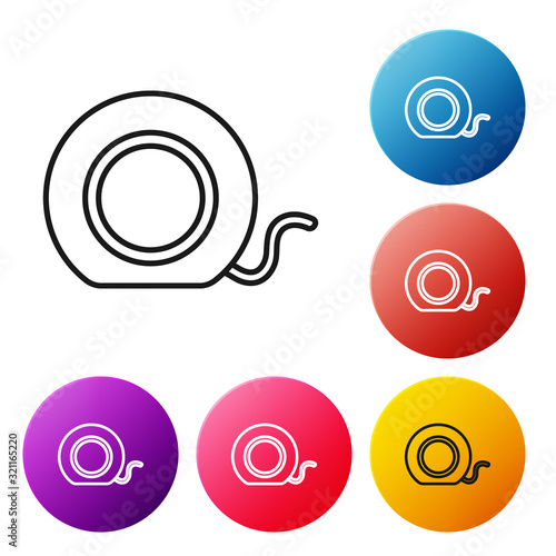 Black line Dental floss icon isolated on white background. Set icons colorful circle buttons. Vector Illustration