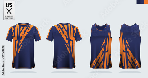 T-shirt sport mockup template design for soccer jersey, football kit. Tank top for basketball jersey and running singlet. Sport uniform in front view and back view.  Vector art Illustration.
