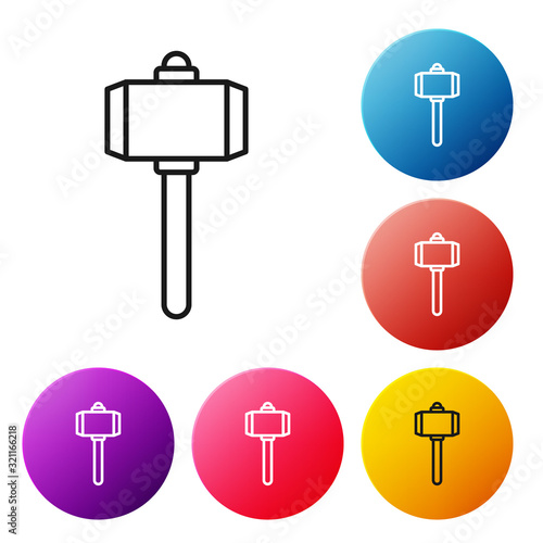 Black line Battle hammer icon isolated on white background. Set icons colorful circle buttons. Vector Illustration