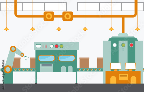 Industry Factory Concept Conveyor Automatic Production Robotic Assembly Illustration