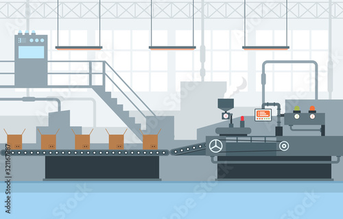 Industry Factory Concept Conveyor Automatic Production Robotic Assembly Illustration