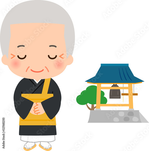 日本のお坊さんとお寺の鐘