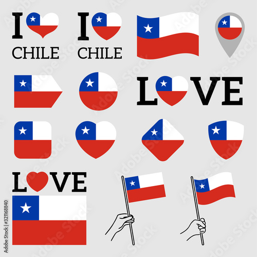 Flag of Chile. Set of vector Flags. I love Chile