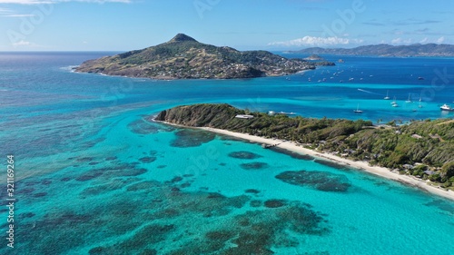 Caribbean Islands and beaches, aerial view, St. Vincent & Grenadines & Petite Martinique.