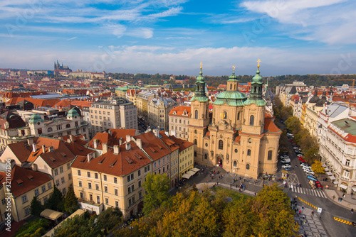Elevated View of the Old Town Square in Prague With St. Nicholas Church