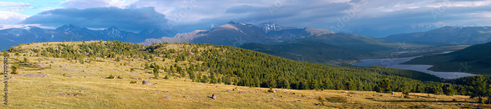 Mountain valley in the Altai, cloudy, panorama landscape