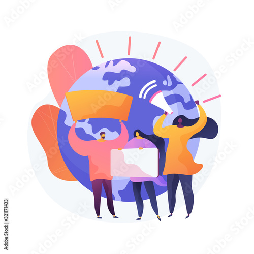 Save planet idea. Group of ecological protestors. Environmental demonstration, ecology protection, eco protest. People with placards protesting. Vector isolated concept metaphor illustration