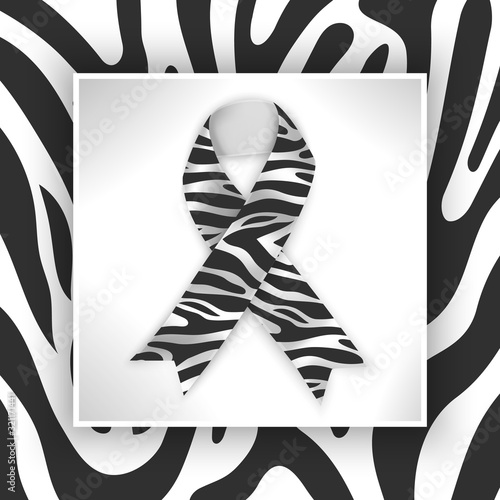 Symbol of Rare Disease Day, Zebra Stripe Color Ribbon Isolated On White Background. Vector Design Template For Poster.