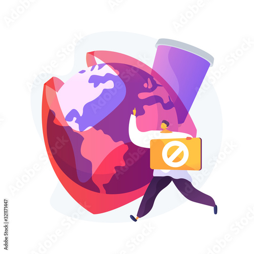 Indecomposable products rejection. Ecology activist cartoon character. Save earth idea. Planet pollution, toxic garbage, non recyclable waste. Vector isolated concept metaphor illustration photo