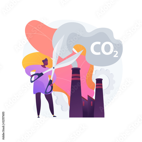 Stop air pollution. Carbon dioxide reduction, environmental damage, atmosphere protection. Toxic emission problem. Ecology volunteer cartoon character. Vector isolated concept metaphor illustration