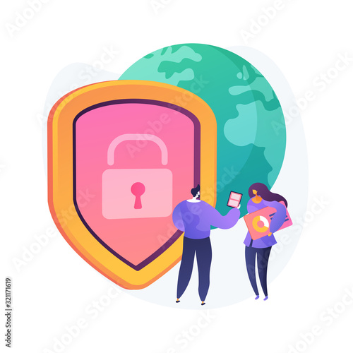 Ecological strategy development. Natural resources access. Ecologists cartoon characters. Eco shield, environmental protection, world rescue. Vector isolated concept metaphor illustration