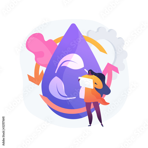 Aqua consumption idea. Potential risk calculation. Non renewable resource, water scarcity, water footprint. Ecology specialist doing research. Vector isolated concept metaphor illustration