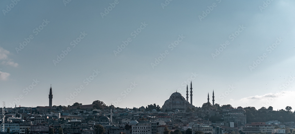 Skyline of Istanbul city in Turkey with mosques minarets 