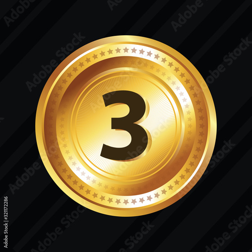 3 Number Circular Vector Gold Web Icon Button