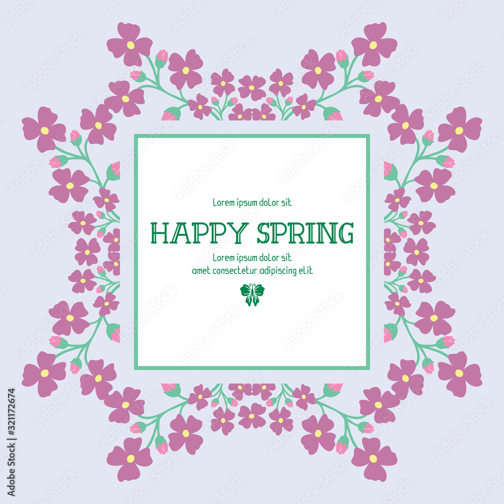 Beautiful pink flower frame and unique leaf pattern, for happy spring greeting card design. Vector
