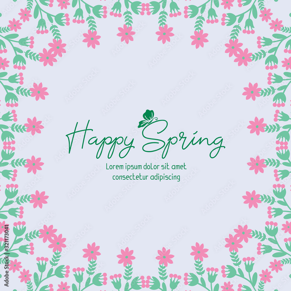Unique Shape of happy spring greeting card, with cute leaf and flower frame. Vector
