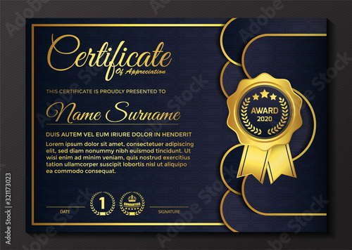 premium golden black certificate template design.	