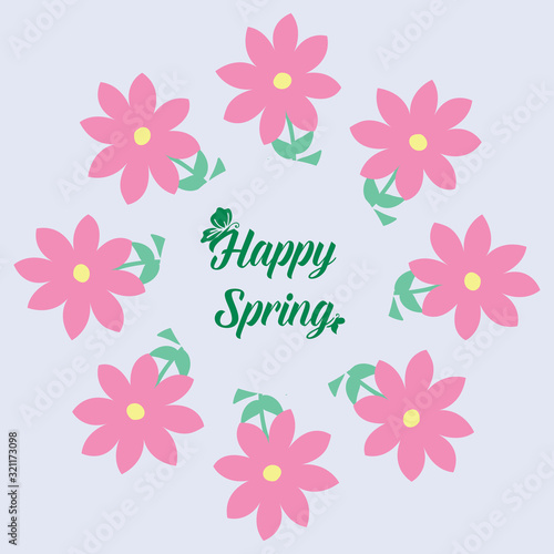 Unique Shape of happy spring greeting card  with cute leaf and flower frame. Vector