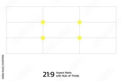 21 by 9 Aspect Ratio with Rule of Thirds Template. Vector illustration with layers