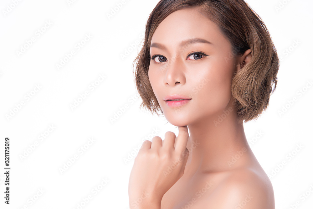 Portrait beautiful young asian woman clean fresh bare skin concept. Asian girl beauty face skincare and health wellness, Facial treatment, Perfect skin, Natural makeup, on white background,two Portrait beautiful young asian woman clean fresh bare skin concept. Asian girl beauty face skincare and health wellness, Facial treatment, Perfect skin, Natural makeup, on white background,two