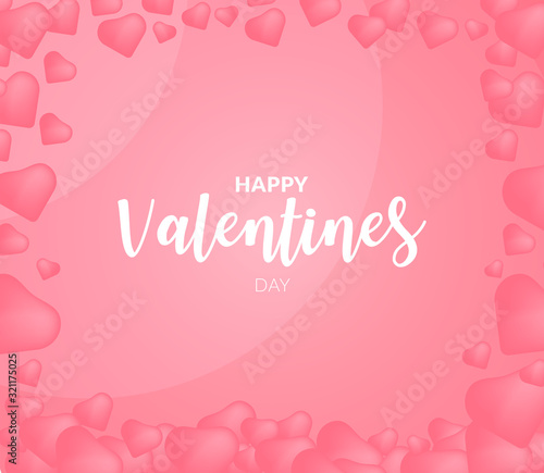 Happy Valentines Day typography with balloons heart shape pattern in pink background. Romantic template for banner or greeting card design. Valentine's day concept background. Vector illustration.