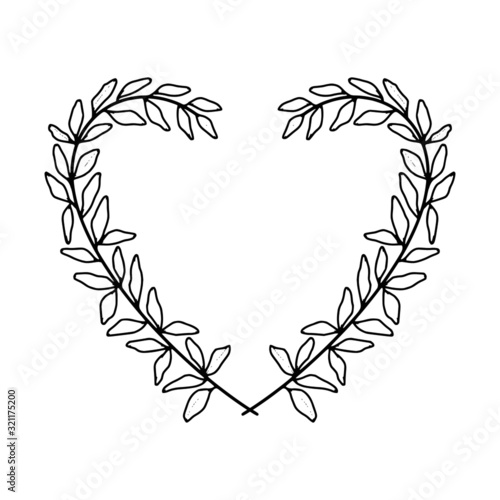Fototapeta Naklejka Na Ścianę i Meble -  Beautiful hand drawn floral heart elements, leaf and branch for frame, border, ornament, greeting card design, engagement, or wedding invitation