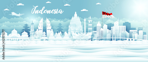 Vector color design; Illustration of Indonesia Icons and landmarks. Indonesia in garden theme