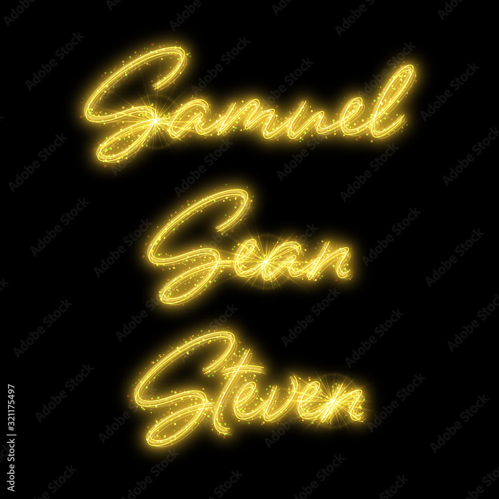 Male names made of sparkler. Design element for birthday card, bachelor party or wedding invitation Male names made of sparkler. Design element for birthday card, bachelor party or wedding invitation