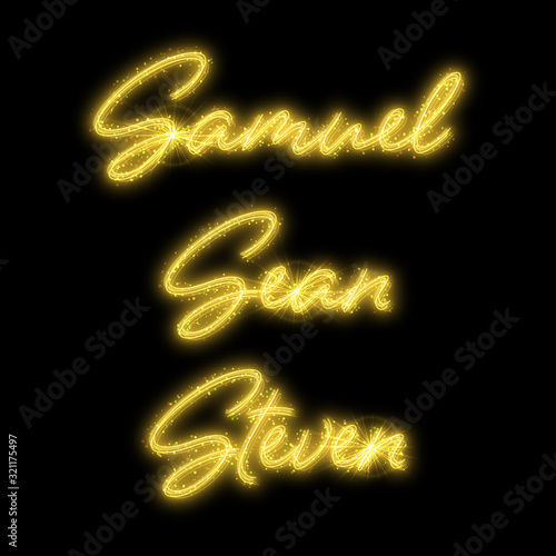 Male names made of sparkler. Design element for birthday card, bachelor party or wedding invitation