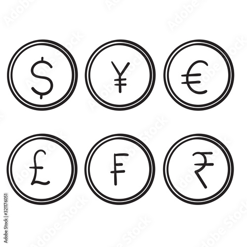 doodle currency illustration with hand drawn style vector isolated